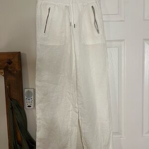 Athleta Women's White Linen Pants with Zipper Pockets